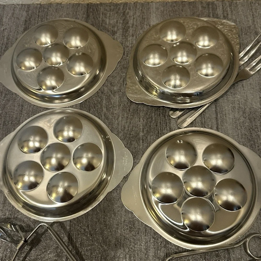 Bloomfield Vintage Escargot Set Stainless Steel Snail Plates Tongs Forks Japan 4